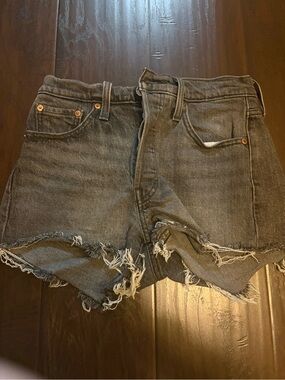 Levi's Black Frayed Hem Denim Shorts